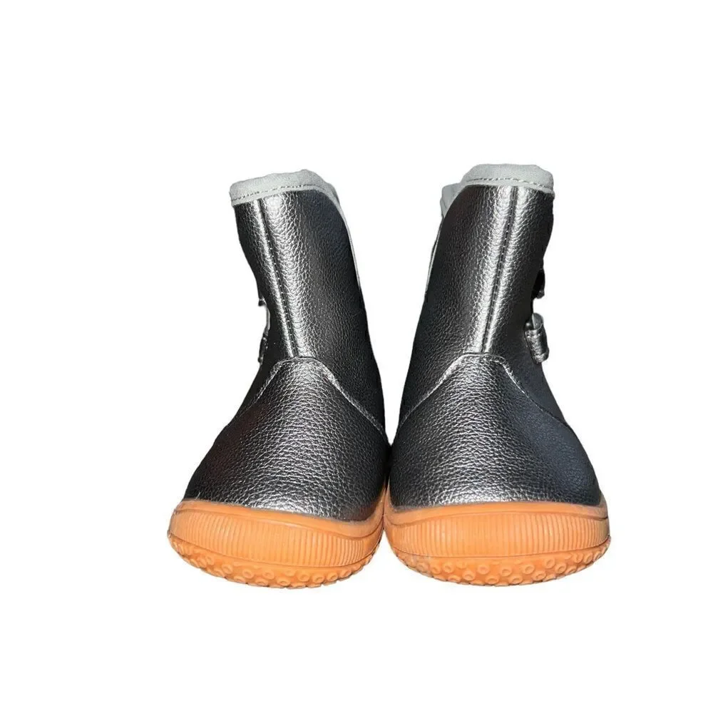 Pewter‎ and orange infant boots with faux shearling lining unisex size 6.5